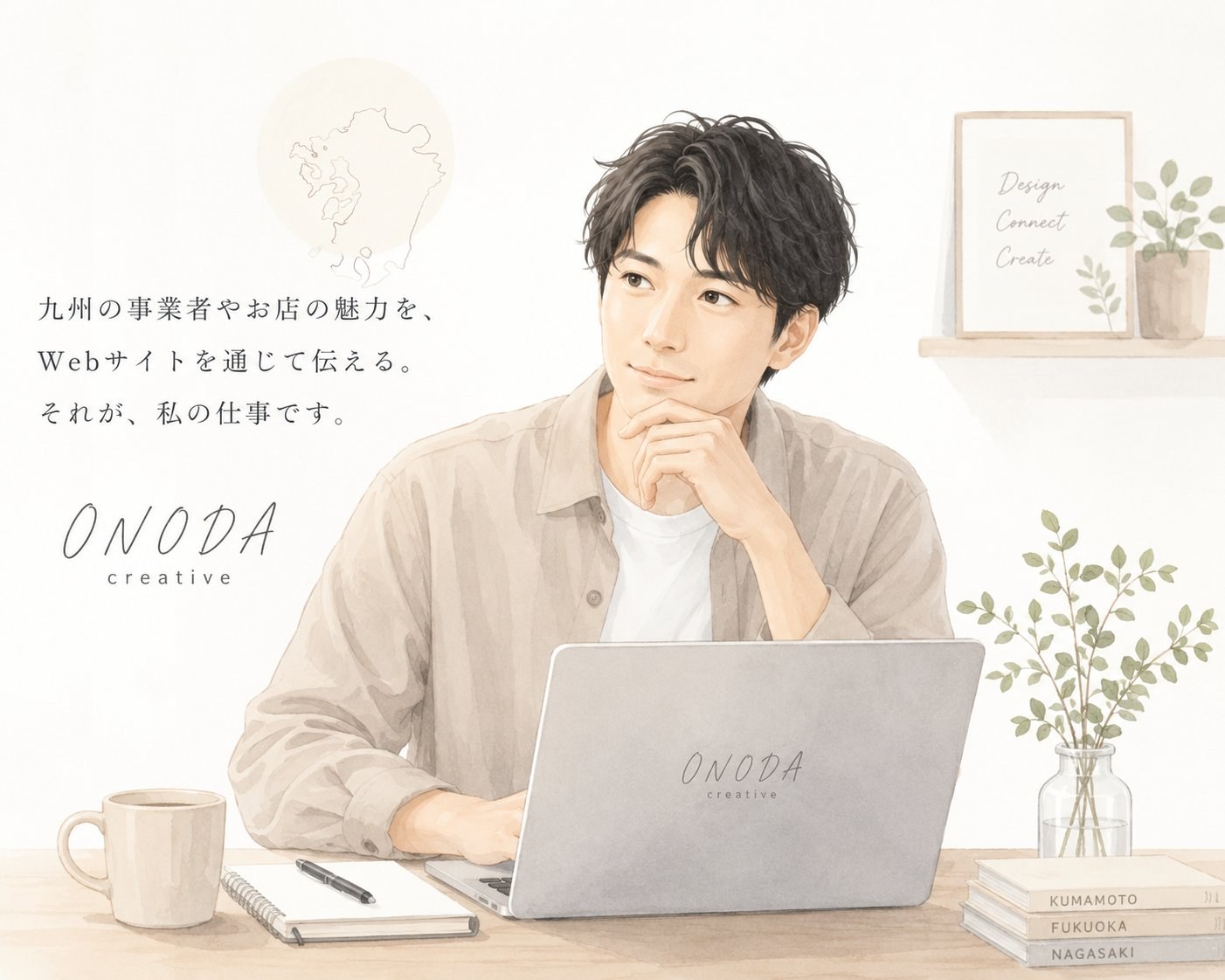 九州の事業者やお店の魅力をWebサイトを通じて伝える、ONODA creative代表のイラスト